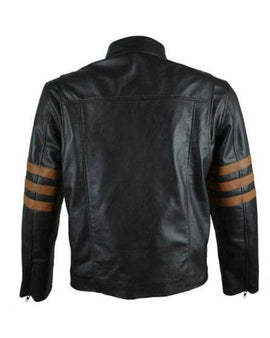 Men's Black Cafe Racer With Brown Stripes Leather Jacket by SCIN