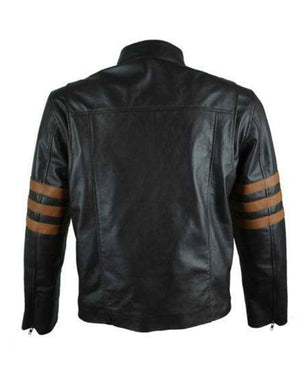 Men's Black Cafe Racer With Brown Stripes Leather Jacket by SCIN