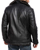 Men's Black Fur Collar Bomber Leather Jacket by SCIN