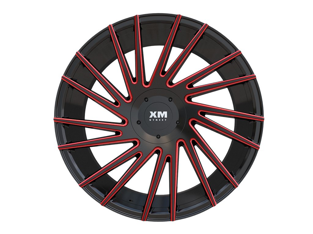 20X8.5 XM-609 5X115 / 5X120 35 74.1 BLACK RED MILLED